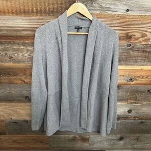 Talbots Womens Medium Sweater Cardigan Open Front Split Back Gray Long Sleeve